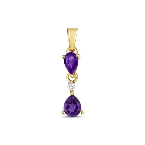 Diamond and Amethyst Drop Pendant 0.46ct 9ct Gold